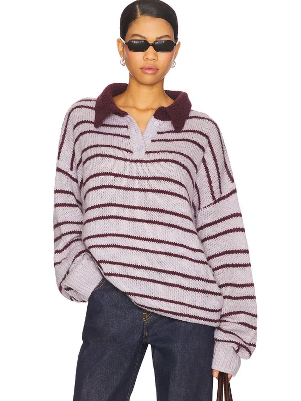NWT- Lioness Collared Knit Sweater - Lilac & Burgundy